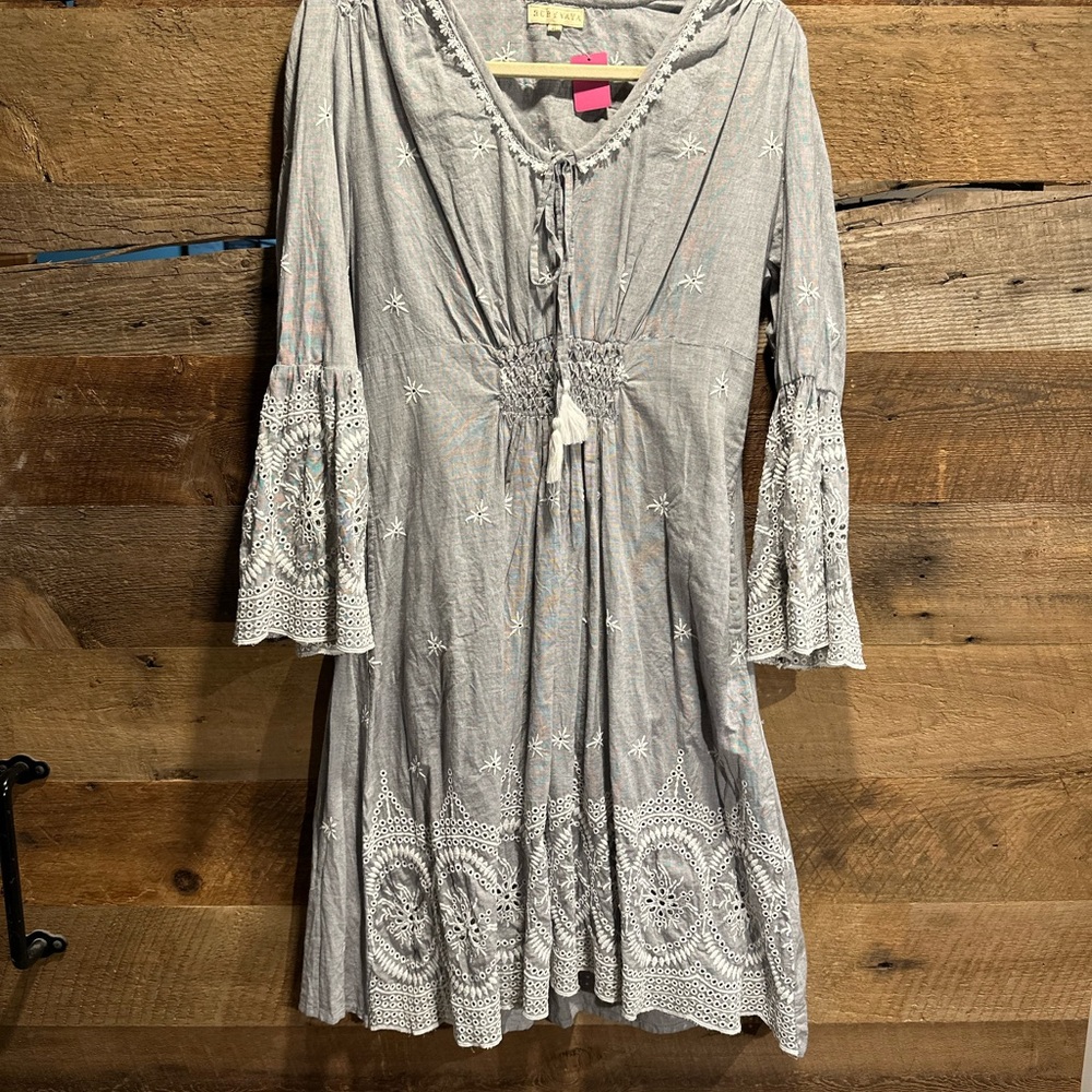 RubyYaya Embroidered Bohemian Dress with Bell Sleeves